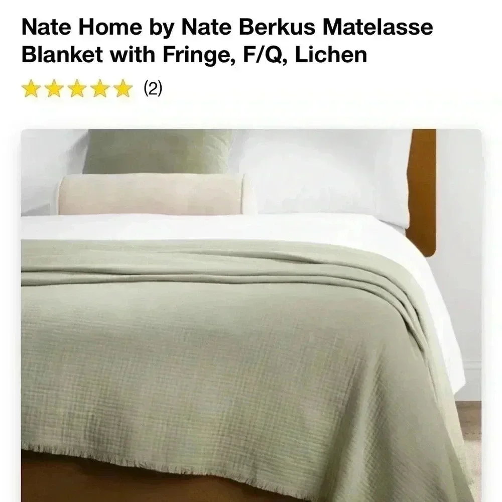 NWT Nate Home by Nate Berkus Matelasse‎ Blanket with Fringe, F/Q, Lichen